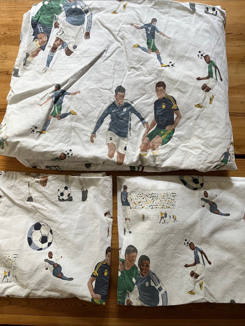 Set/3 POTTERY BARN KIDS *Queen* Soccer Printed Sheets Fitted & 2-Pillowcases